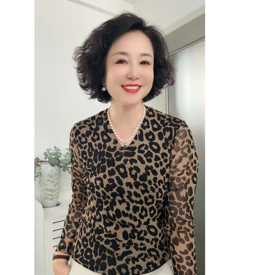 法式复古V领百搭长袖网纱打底衫女6699-257