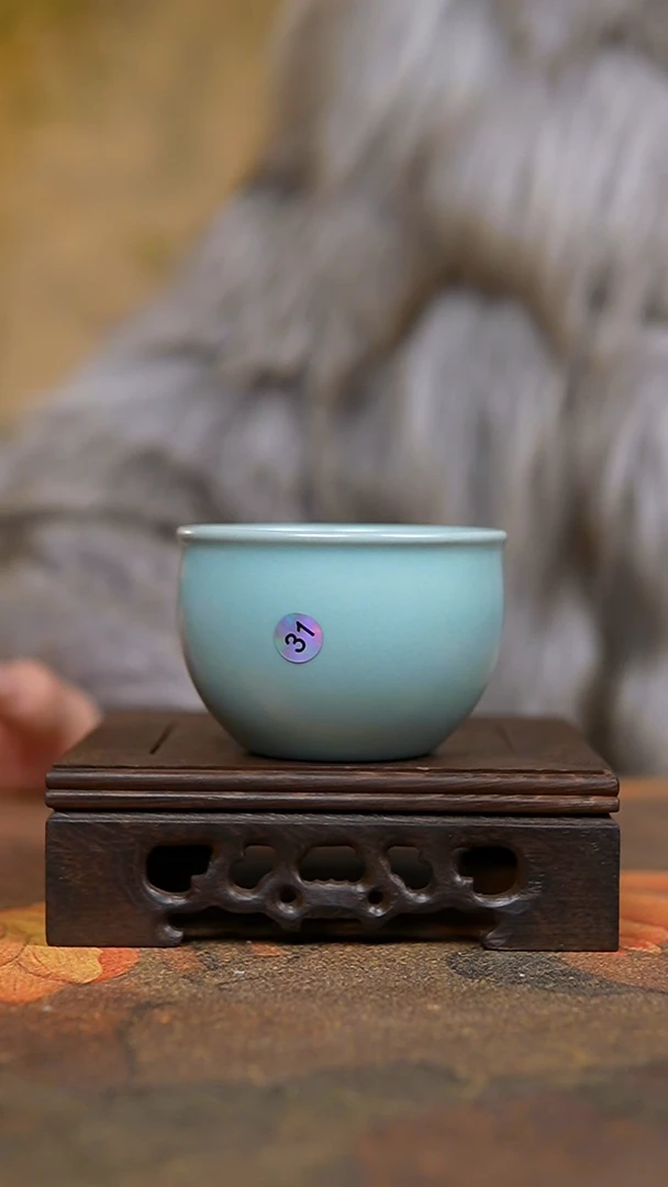 杯仿古天青缸杯微瑕31