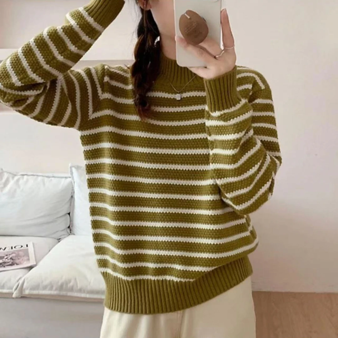 986#条纹长袖针织衫显瘦气质时尚百搭圆领146
