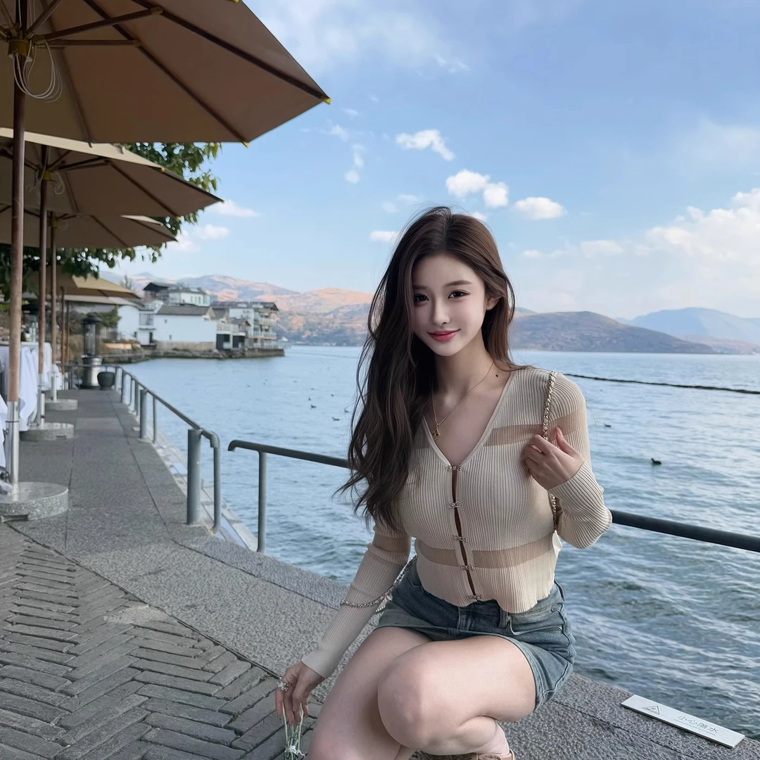 夏季新款2025温柔甜系既视感针织拼接设计感透视针织开衫长袖上衣