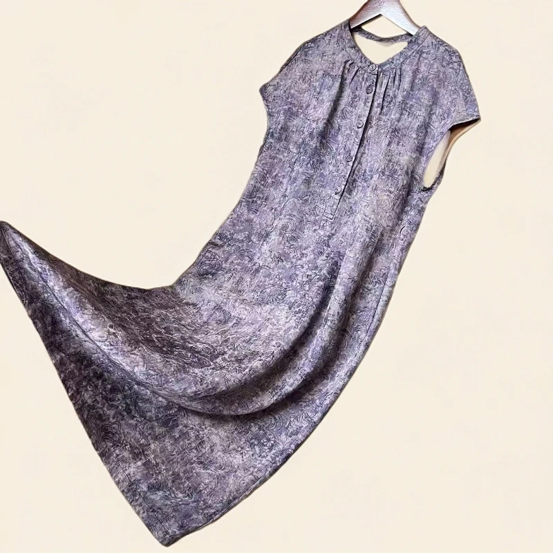 正品高端夏季碎花印花国风扎染宽松复古水墨连衣裙1034