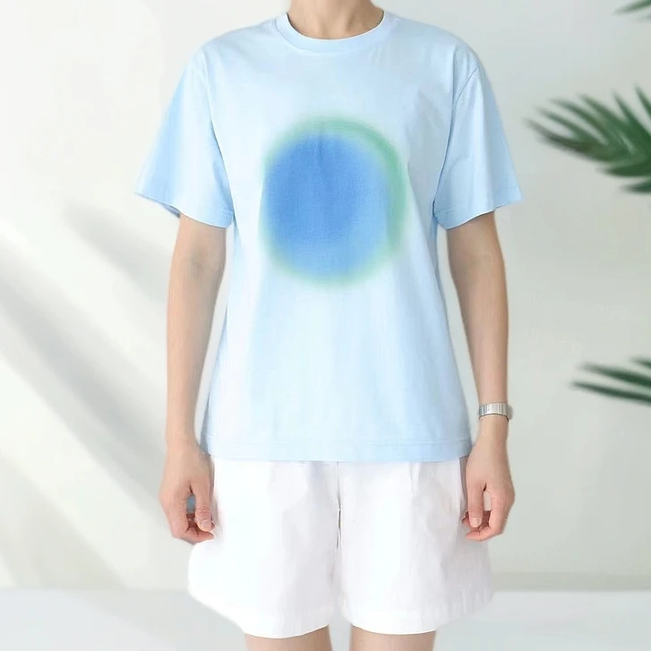 时尚百搭休闲夏季个性晕染浅蓝色T恤1077