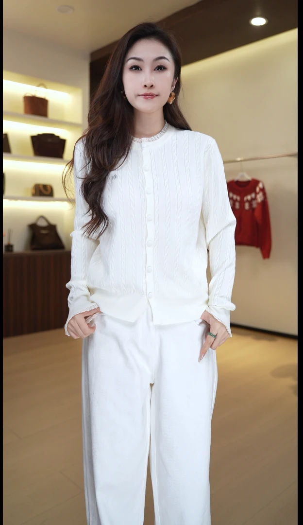 7687秋冬时尚动物刺绣荷叶领竖状纹理休闲针织衫