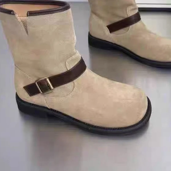 2024秋季新款欧美风皮带扣复古短靴时尚骑士靴粗跟机车百搭68-977