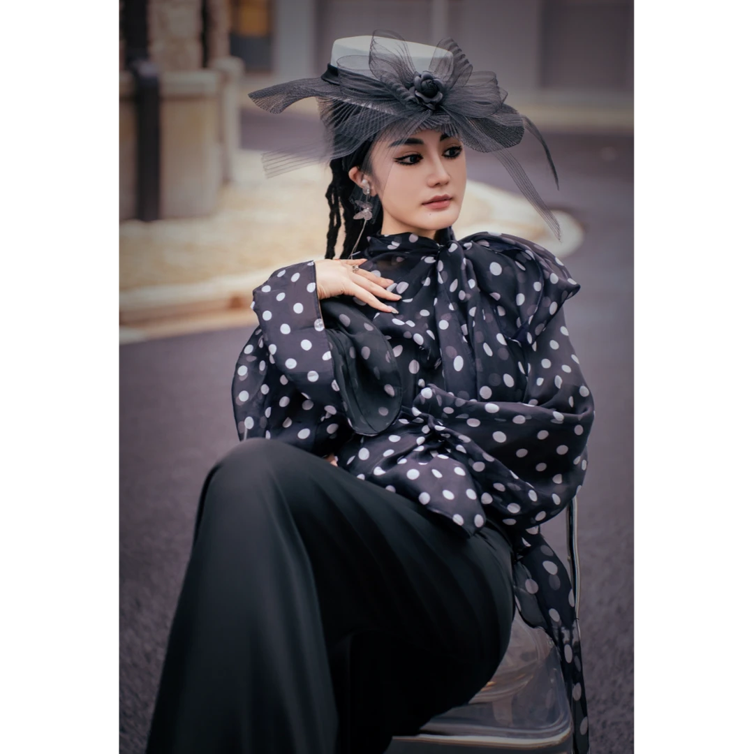 【星姐推荐】星原创高级定制【纱雾点纹】设计师款气质轻奢名媛上衣