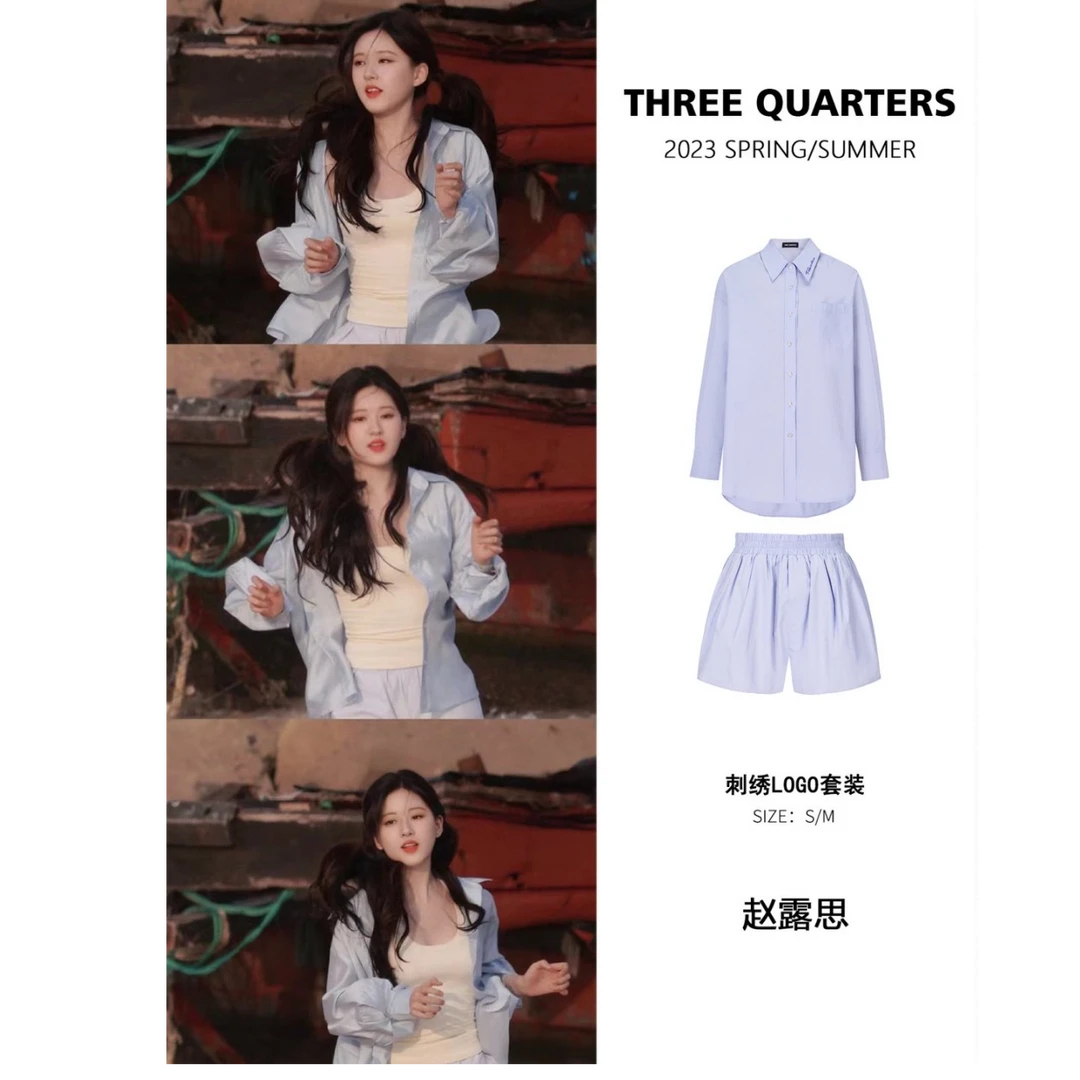 【品牌专属】Three Quarters刺绣logo衬衫/短裤时尚休闲639-