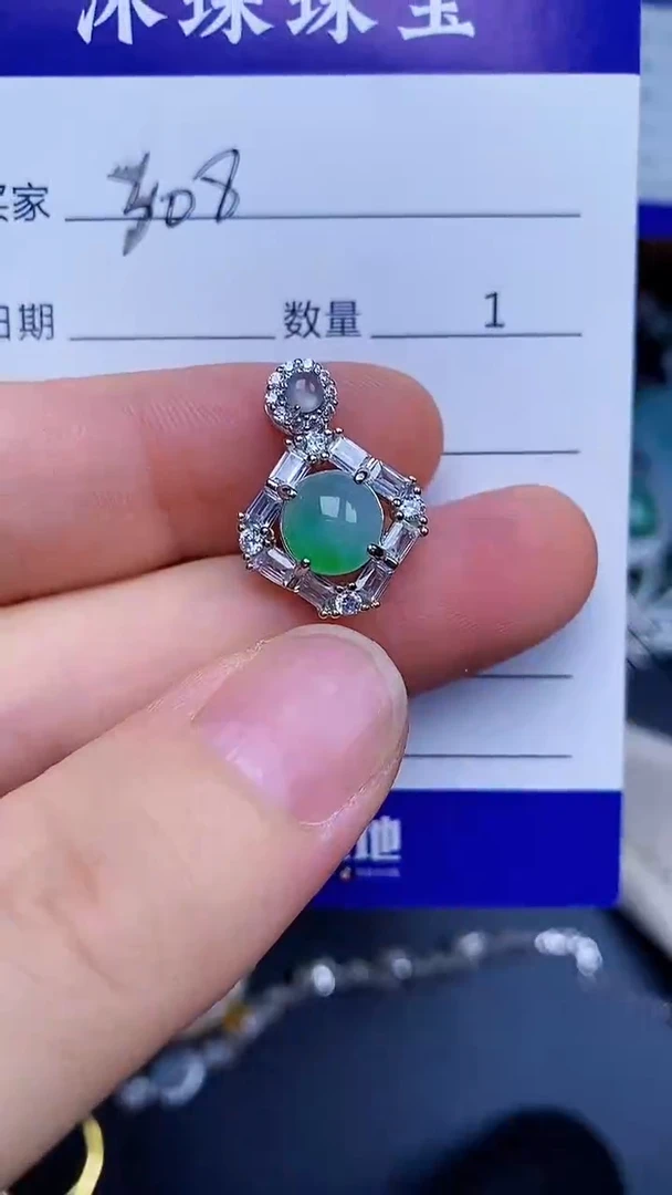 翡翠戒指银S925镶嵌6666