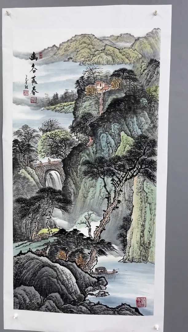 国画锦煌专属/李鲤手绘/幽谷藏春/画芯138x70/四尺