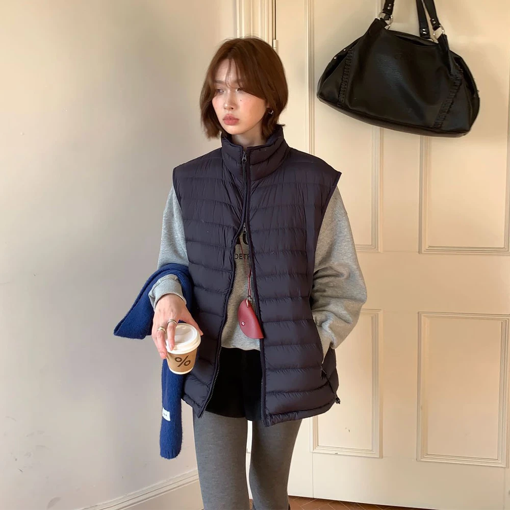 【QICIFIER】蓝色 韩原单 排骨羽绒马甲 冬季显瘦百搭马甲 28501