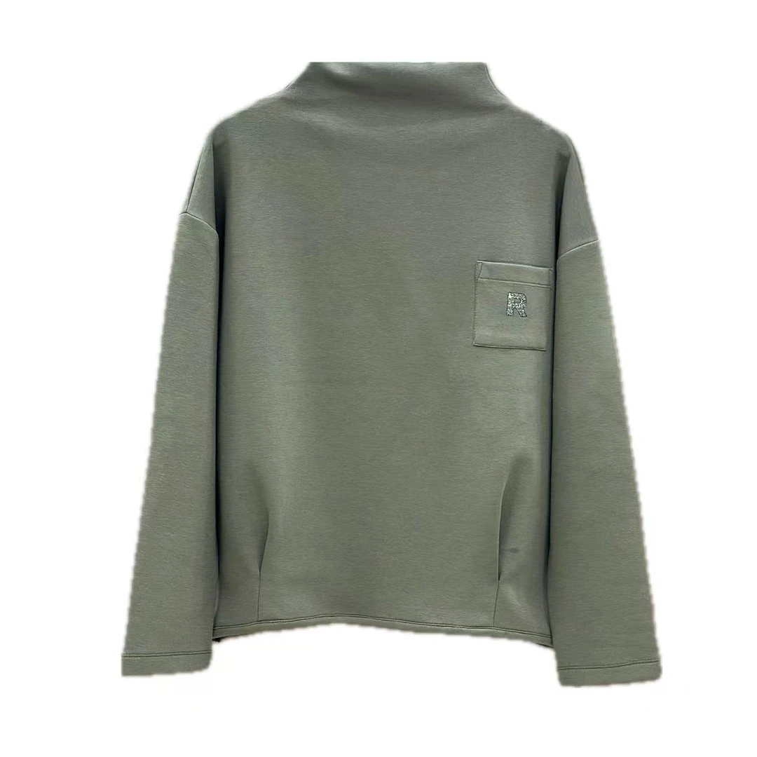 【香香优选】韩国女士半高领口袋碎钻R标卫衣新款时尚洋气舒适百搭