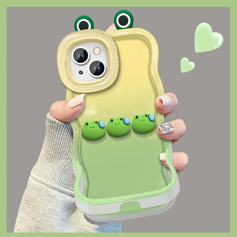 夕与空立体渐变黄绿青蛙适用苹果16vivo华为oppo小米双支架手机壳