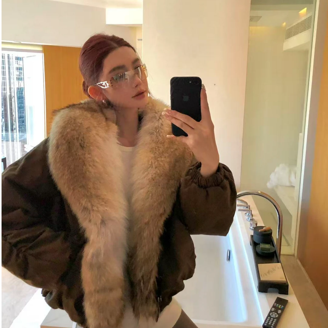 婉君Y【定制狼毛鹅绒服】”狼毛领“新国标白鹅绒“羽绒服LWJ25D4C4008