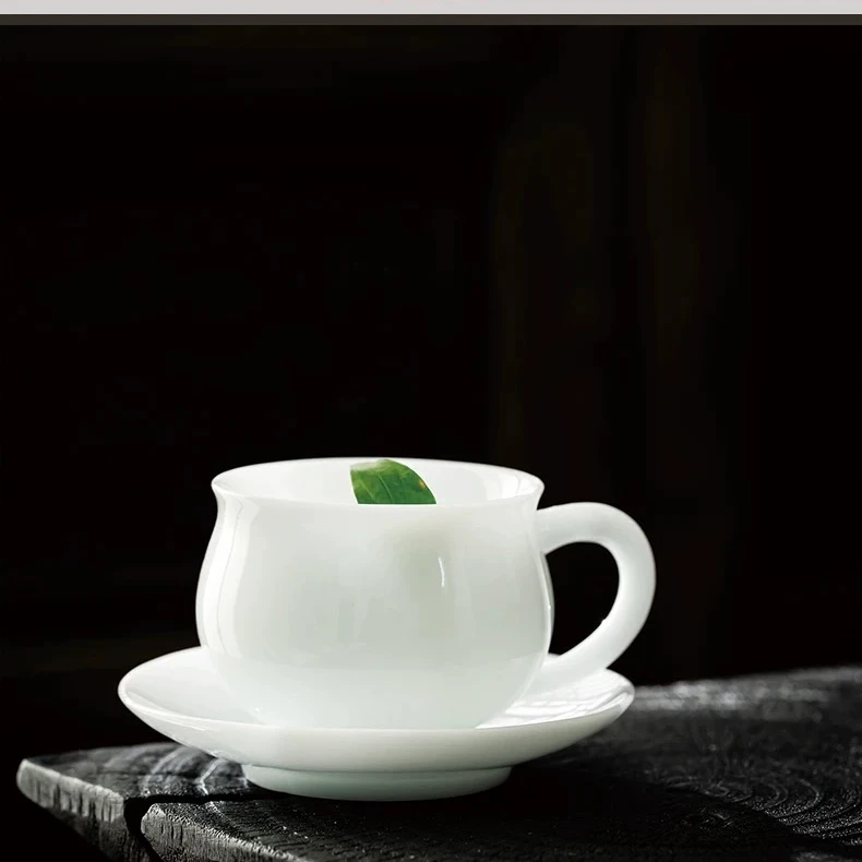 德化冰种玉瓷带把主人杯单杯家用陶瓷专用高档品茗杯咖啡杯