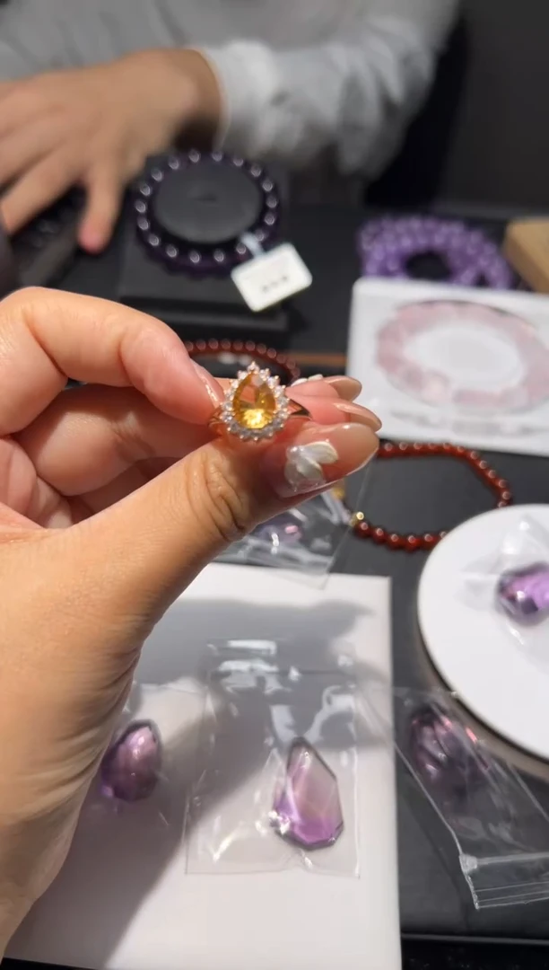 银S925镶嵌戒指黄晶巴西黄水晶戒指