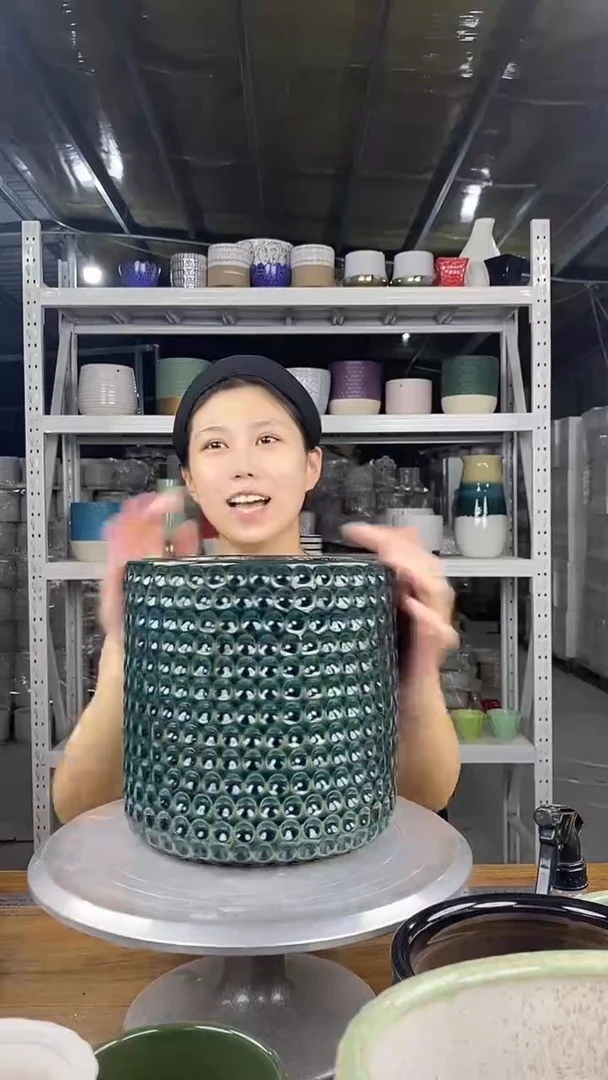 默认打孔陶瓷花盆宽高19.5-19.5微瑕