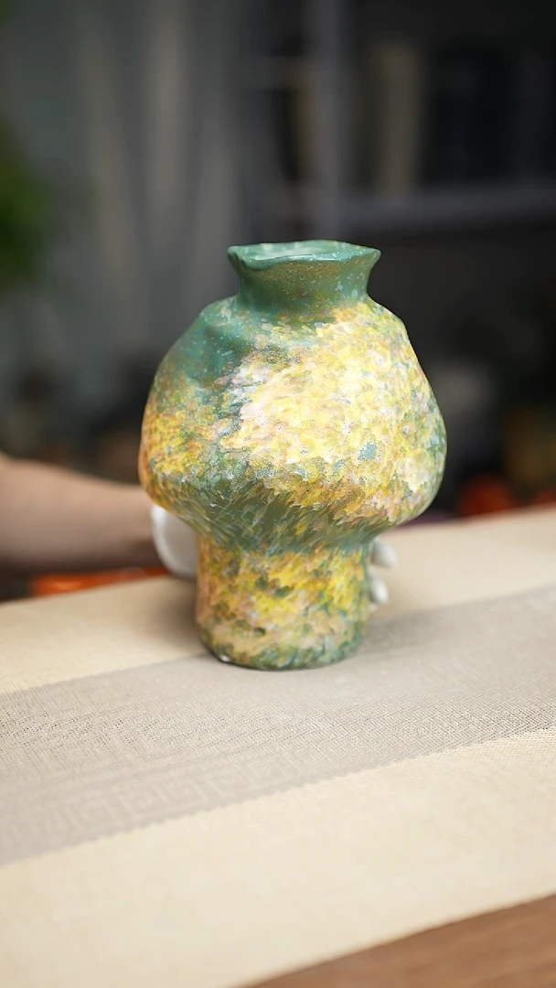 花器陶瓷花瓶涂鸦绿004