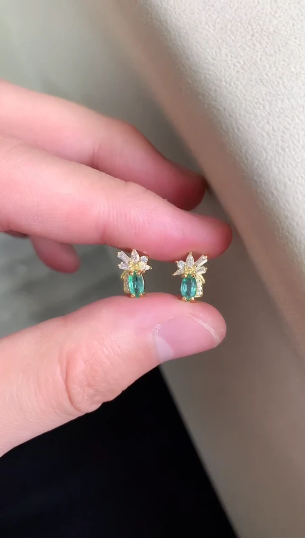 【闪购商品】祖母绿耳饰银S925镶嵌耳饰