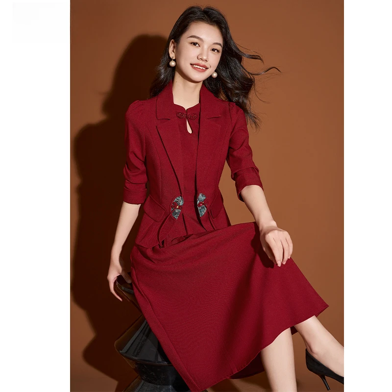 新中式国风套装连衣裙女2025春装秋新款今年爆款十三行喜婆婆结婚