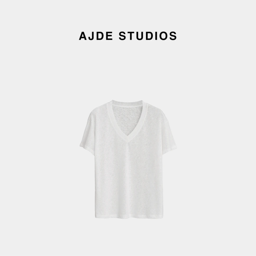 AJDE｜37度炒洗雨露麻V领T 01
