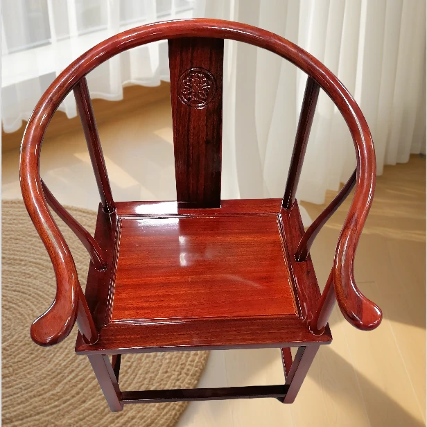 【红菠萝格圈椅+坐垫】新中式简约榫卯结构实木原木单人圈椅茶椅