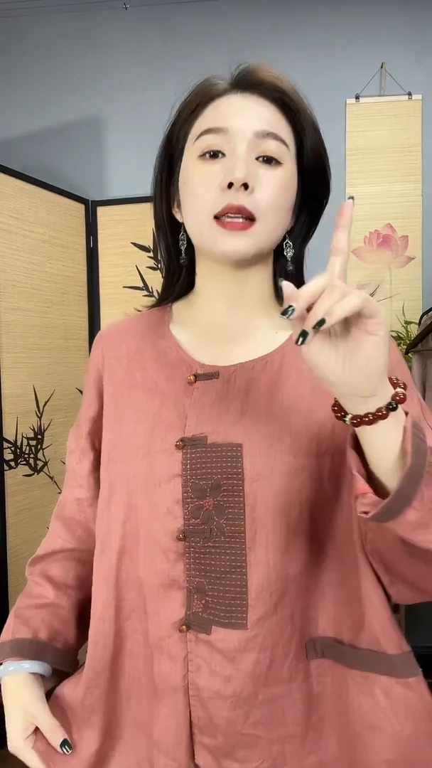 复古国风亚麻刺绣衬衫