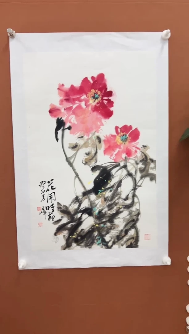 国画李文峰四尺三开花鸟
