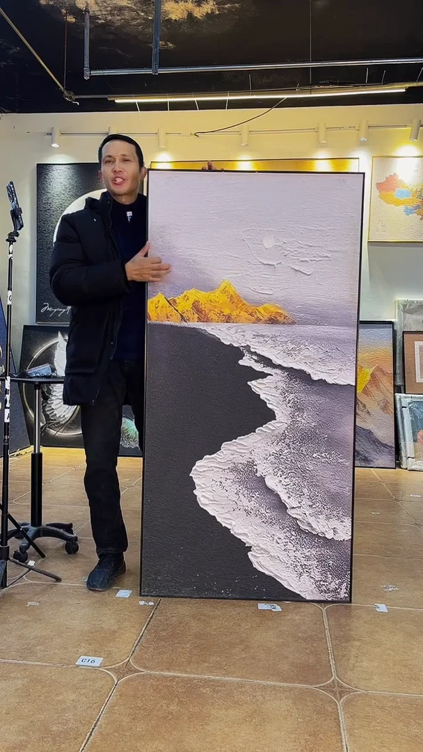 竖款80*160 山盟海誓 砂岩肌理画