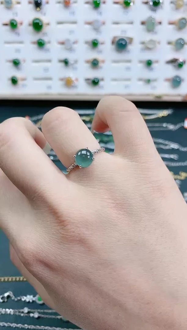 翡翠戒指银S925镶嵌天然翡翠