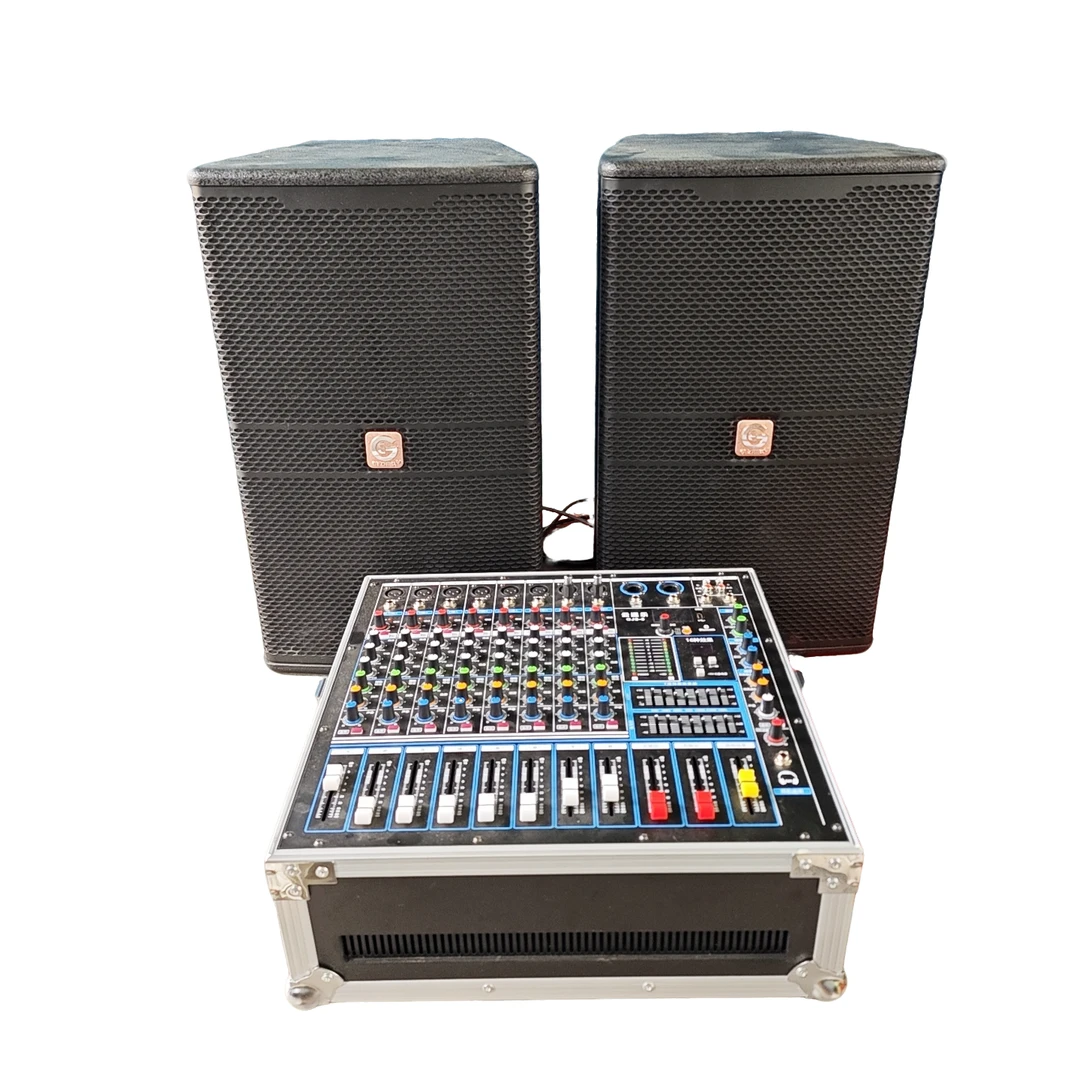 单12寸专业舞台音箱➕8路调音台功放一体机➕金属话筒一对