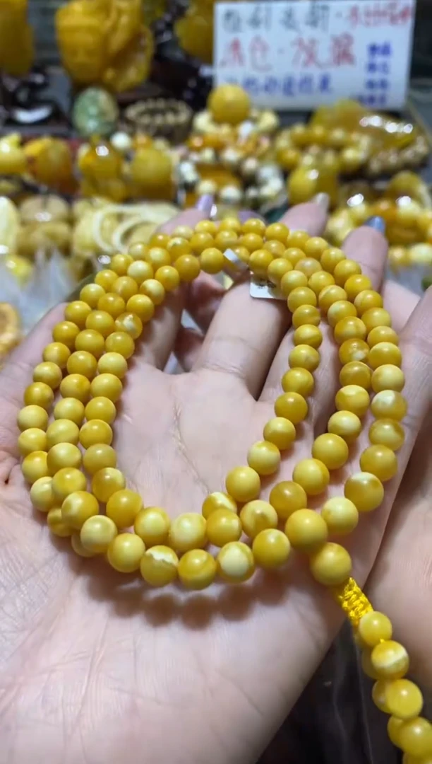 裸石蜜蜡未镶嵌瓷白花小年份108佛珠