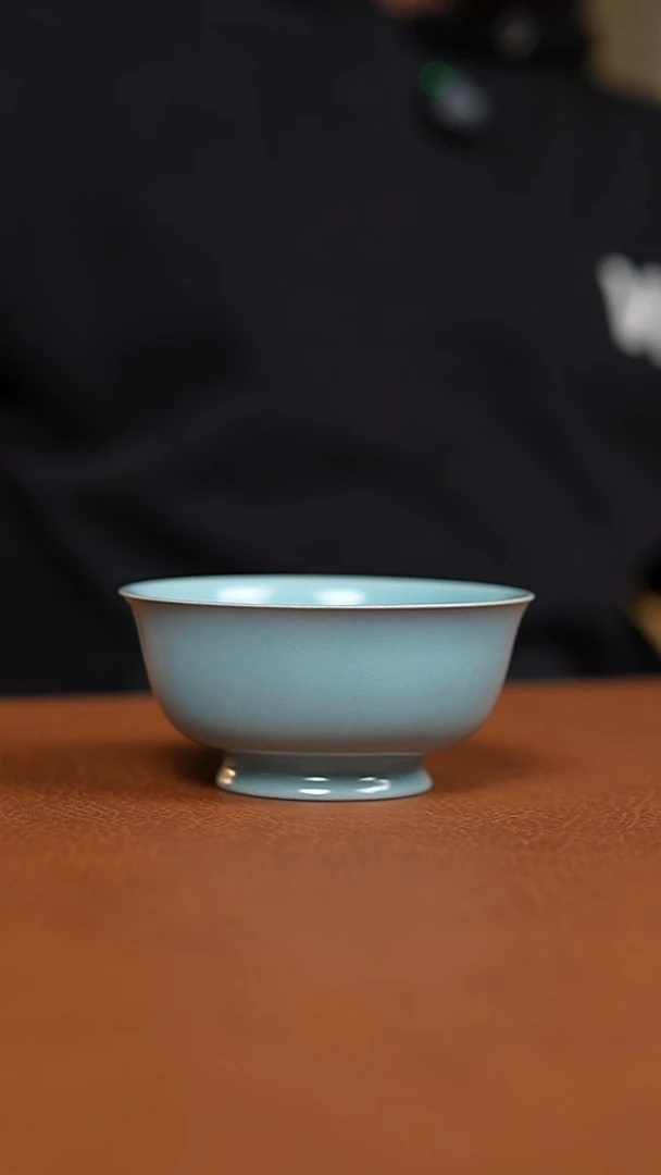 瓷片源**美仿古天青卷足碗杯瑕