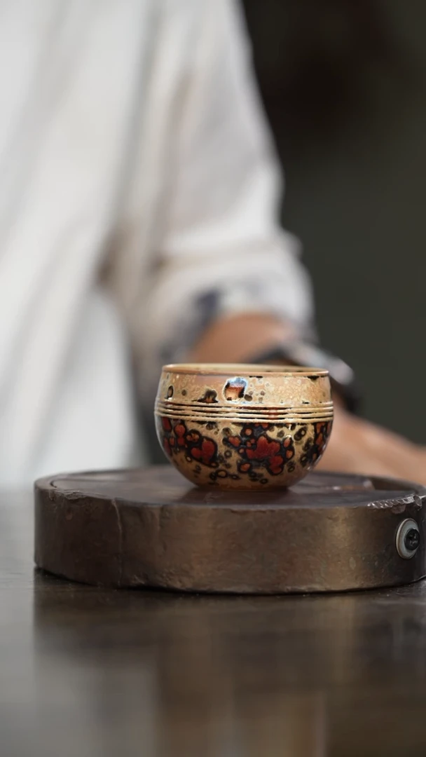 64柴房陶瓷柴烧斑鹿腰鼓杯