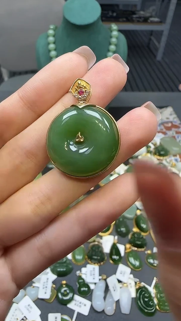 银S925镶嵌和田玉挂件1