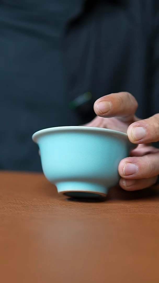 瓷片仿古天青纯手工厚胎压手杯一级