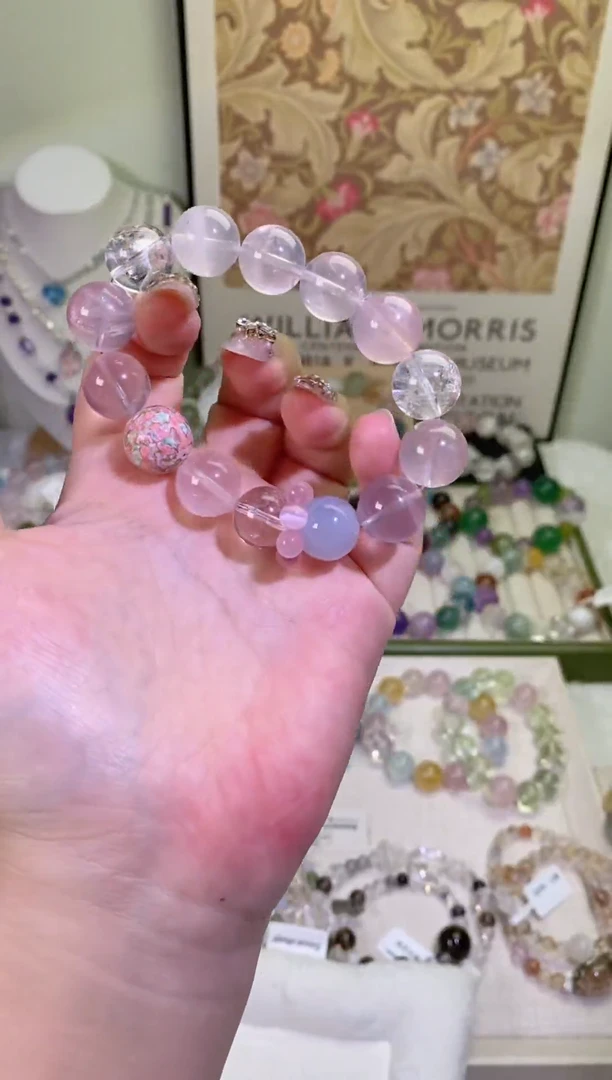 未镶嵌手串水晶14mm粉水设计款