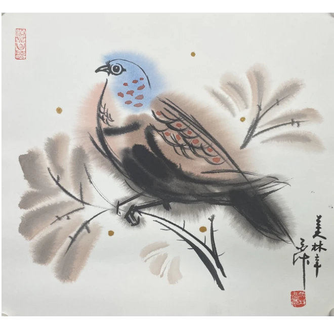 H-K-2186 韩美林 鸟 37cm*40cm 卡纸