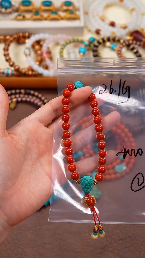 18K金镶嵌手绳南红玛瑙江****吧柒禧文玩回血好物