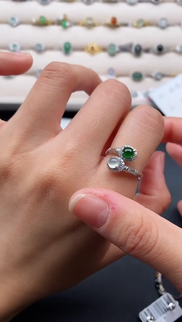 银S925镶嵌戒指翡翠2222222+1