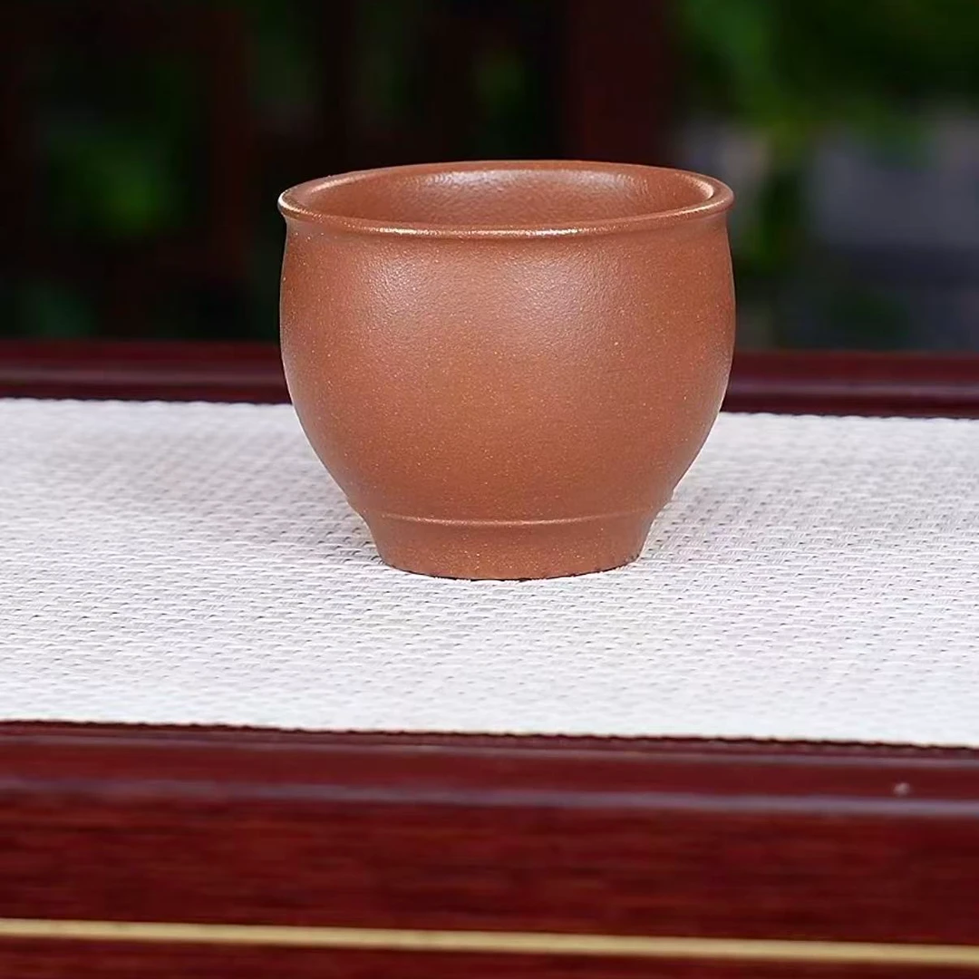 宜兴原矿紫砂  手工主人杯 金降坡 精雕细刻 光素