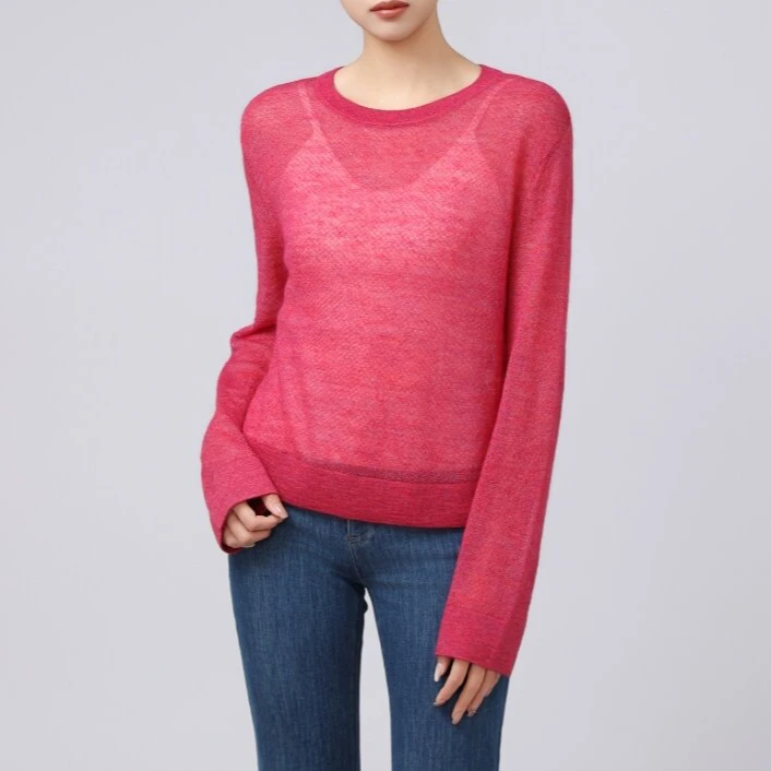 【商场同款】镂空针织衫早春新款慵懒套头圆领薄款长袖上衣548006