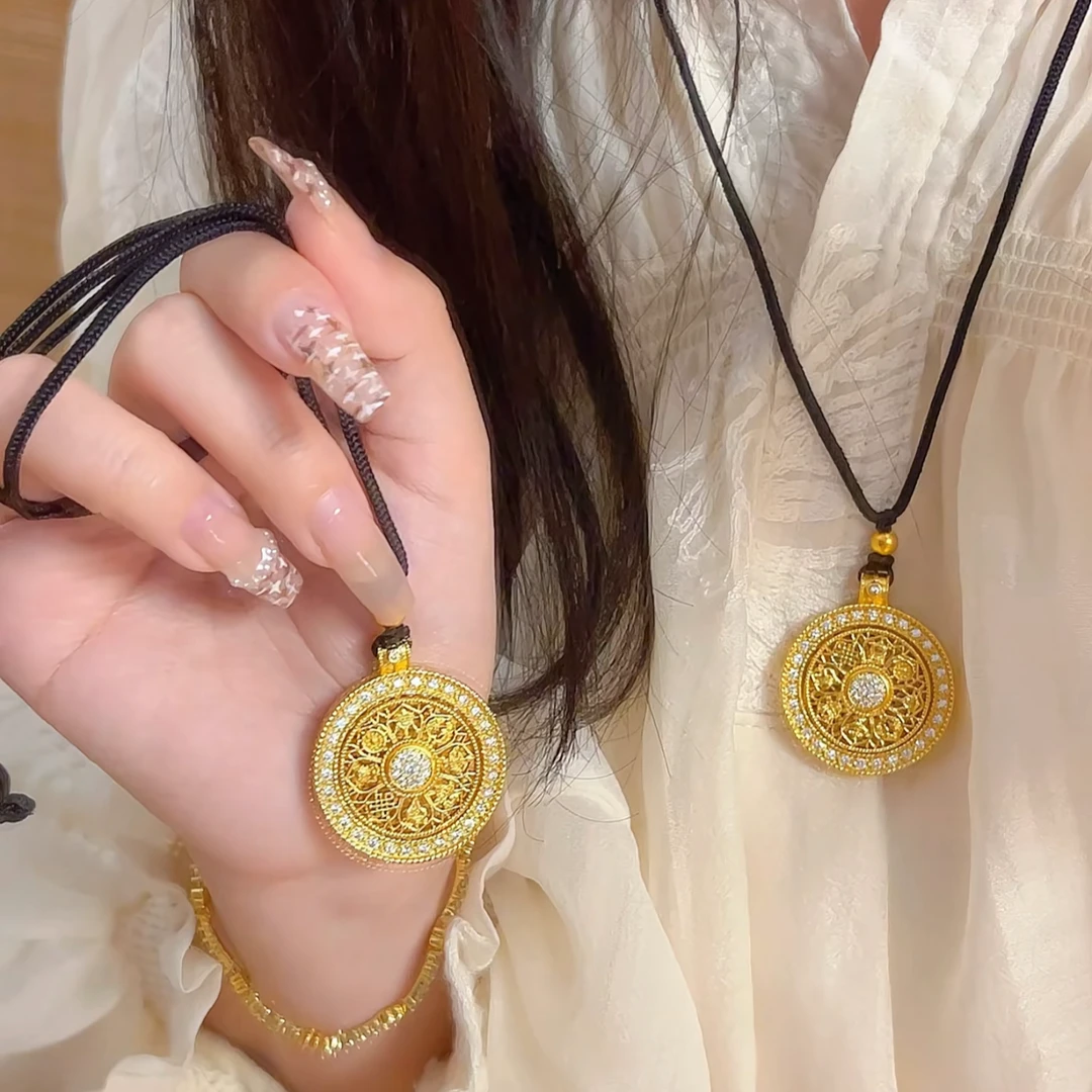 新中式国潮精致八宝罗盘吊坠百搭花丝可旋转罗盘吊坠新款女