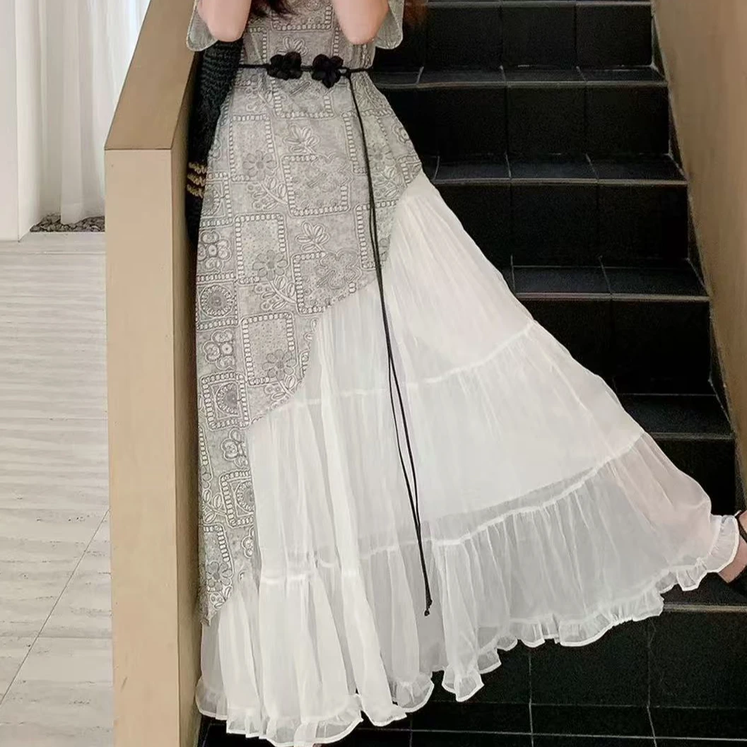 婷婷家法式设计感网纱2025夏季叠穿半身裙