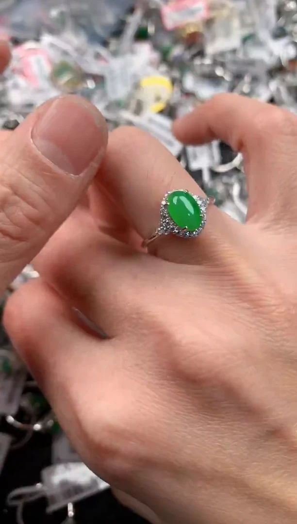 银S925镶嵌戒指翡翠44444   4