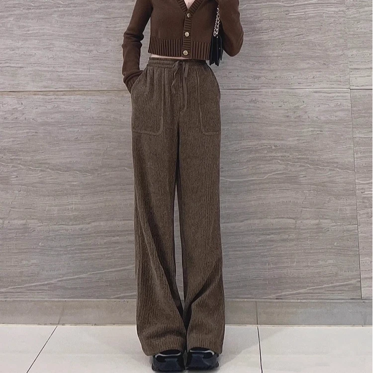 商场同款2025秋冬新款雪尼尔直筒裤子女灯芯绒百搭长裤子5100386