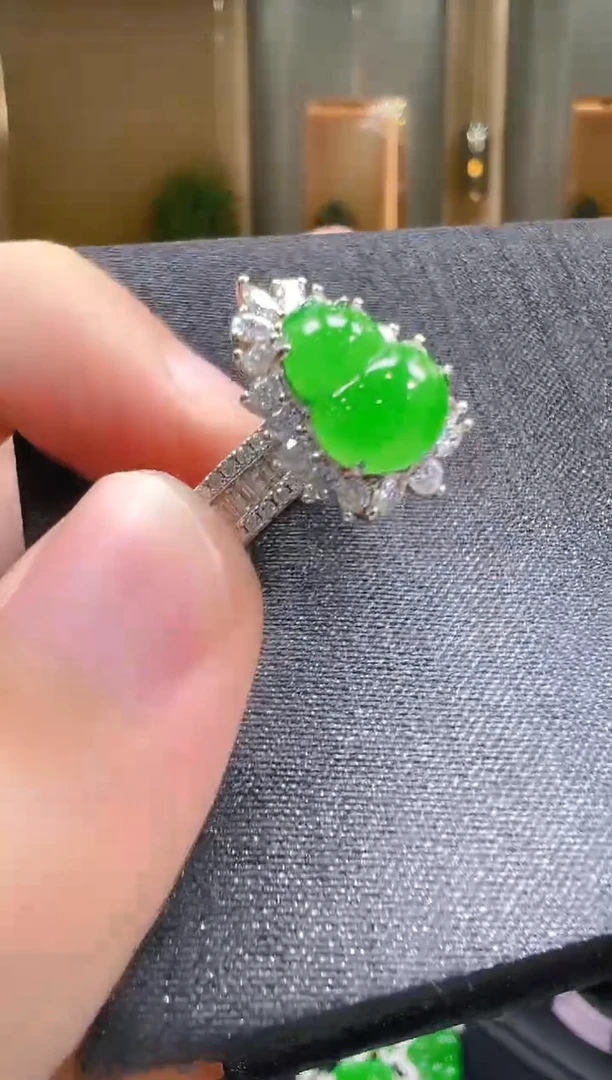 银S925镶嵌戒指翡翠天然A货翡翠多样性发一