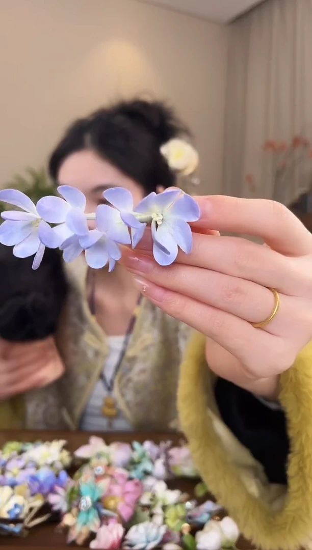 刺绣T****?浅蓝色绣球花边夹