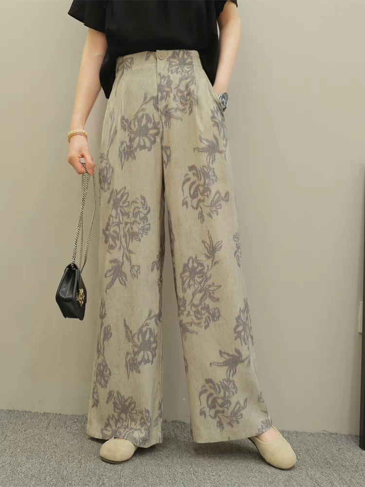 8515时尚花色半松紧腰休闲裤