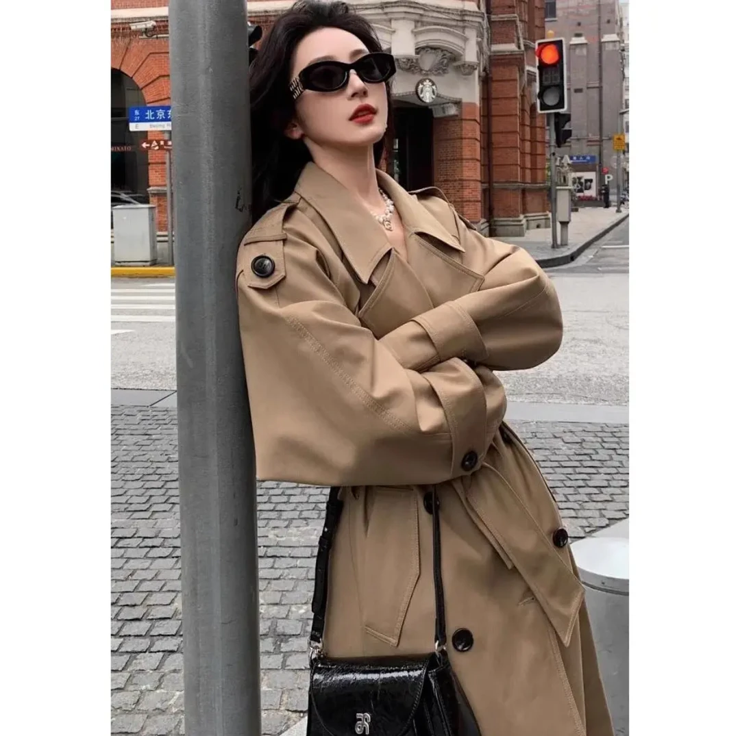 风衣外套2025新款高级感廓形显瘦中长款风衣翻领中长款英伦风气质