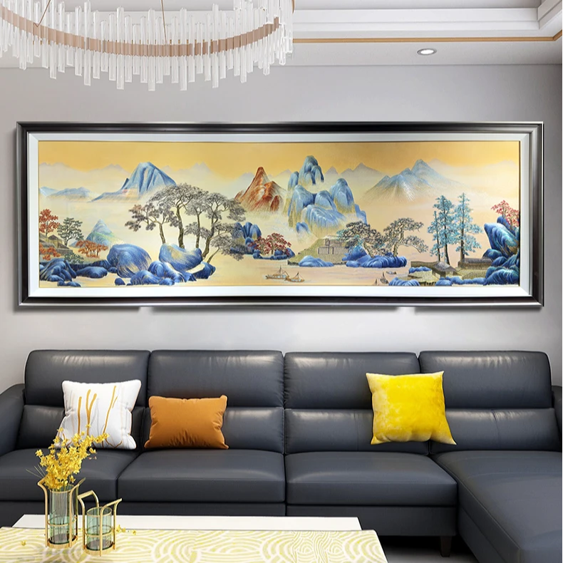 富春山居法式刺绣非遗手工传承客厅装饰画沙发背景墙挂画麒麟阁