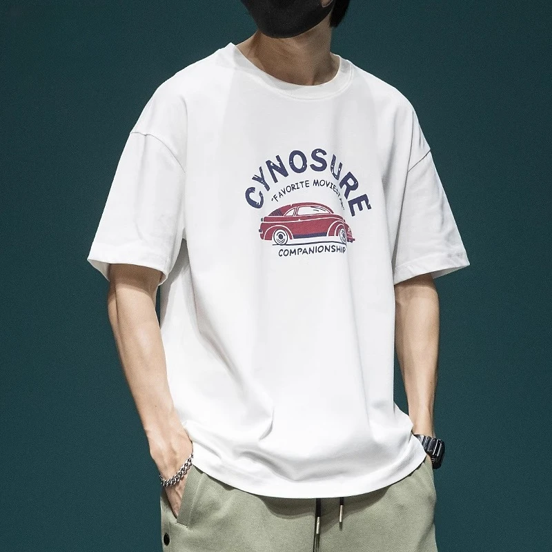 夏季纯棉短袖t恤男士2025新款宽松大码美式半袖潮流休闲运动上衣